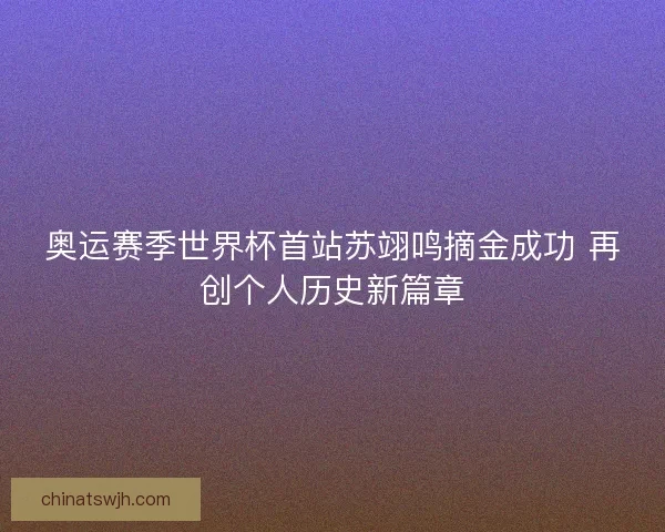 奥运赛季世界杯首站苏翊鸣摘金成功 再创个人历史新篇章